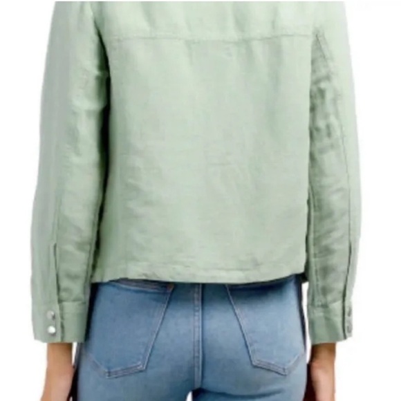 Christian Siriano Linen Blend cropped Utility Jacket Sage Light Green Size Small - Picture 2 of 8
